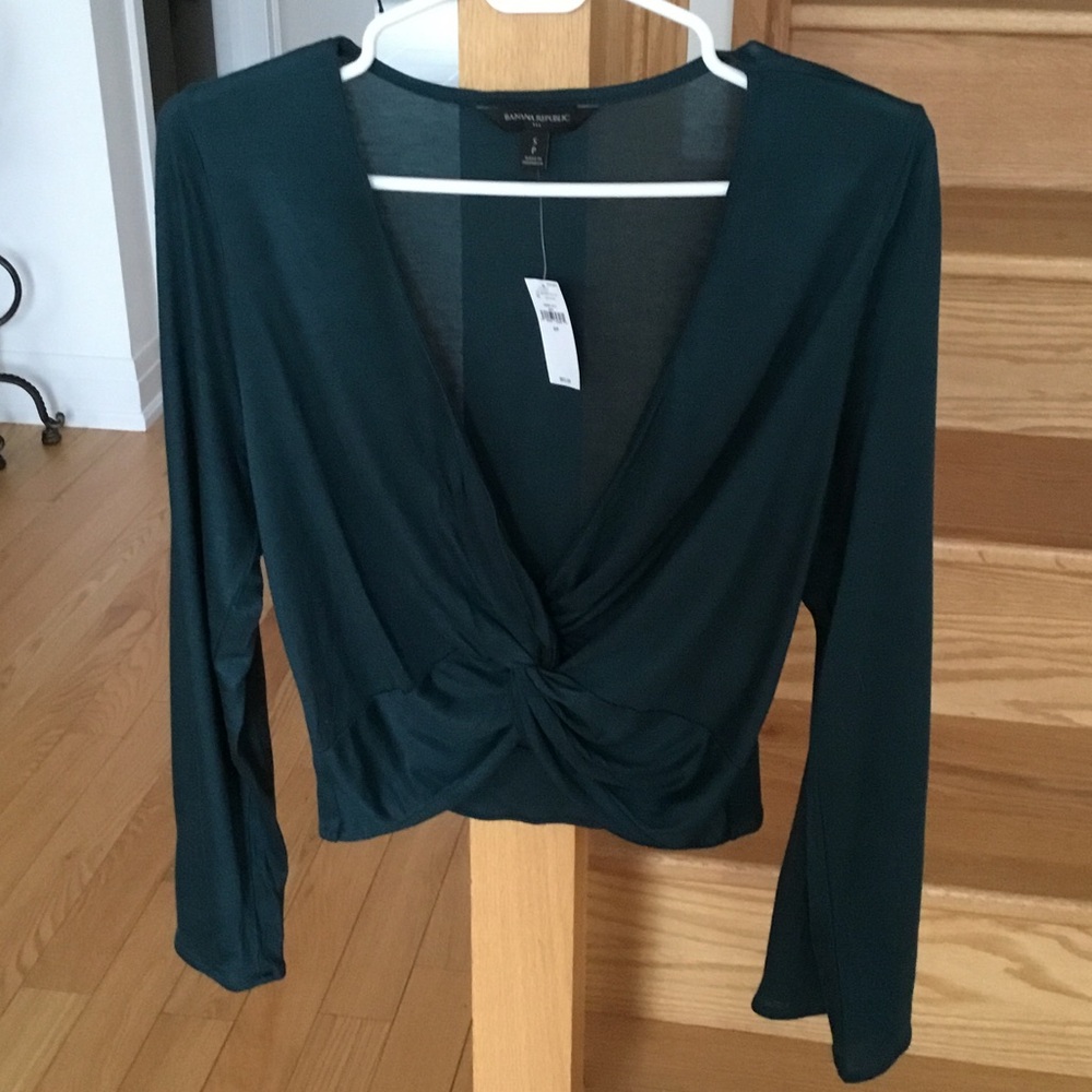 Banana Republic NWT Dark Teal Twist Front Blouse Low Cut with Flowing Sleeves